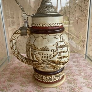 Vintage Ceramic Beer Stein with Nautical Design